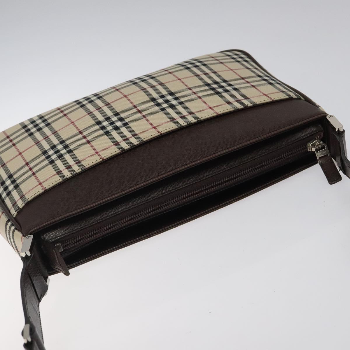 BURBERRY Nova Check Shoulder Bag Canvas Beige Silver Auth 123791