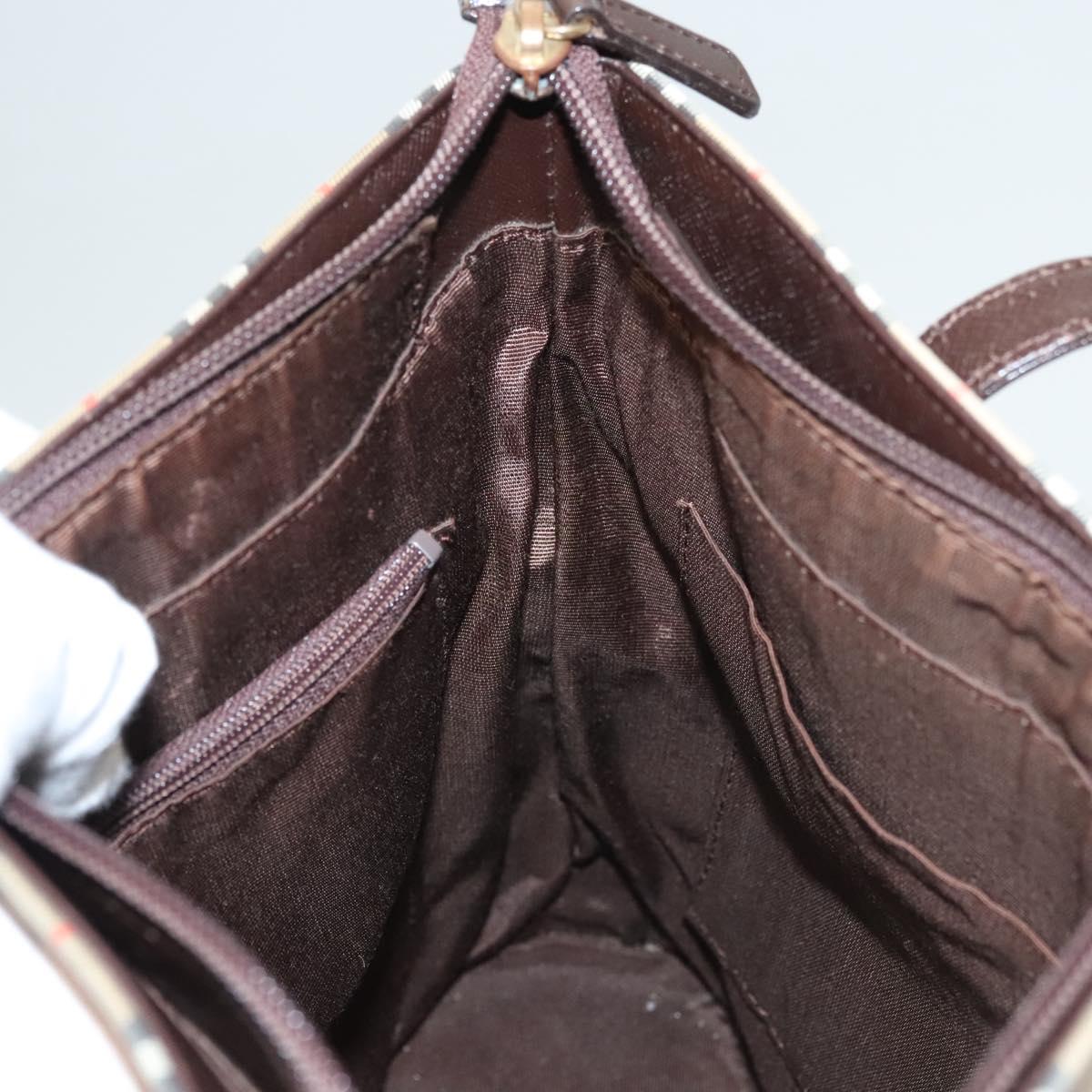 BURBERRY Nova Check Shoulder Bag Canvas Beige Gold Auth 123802