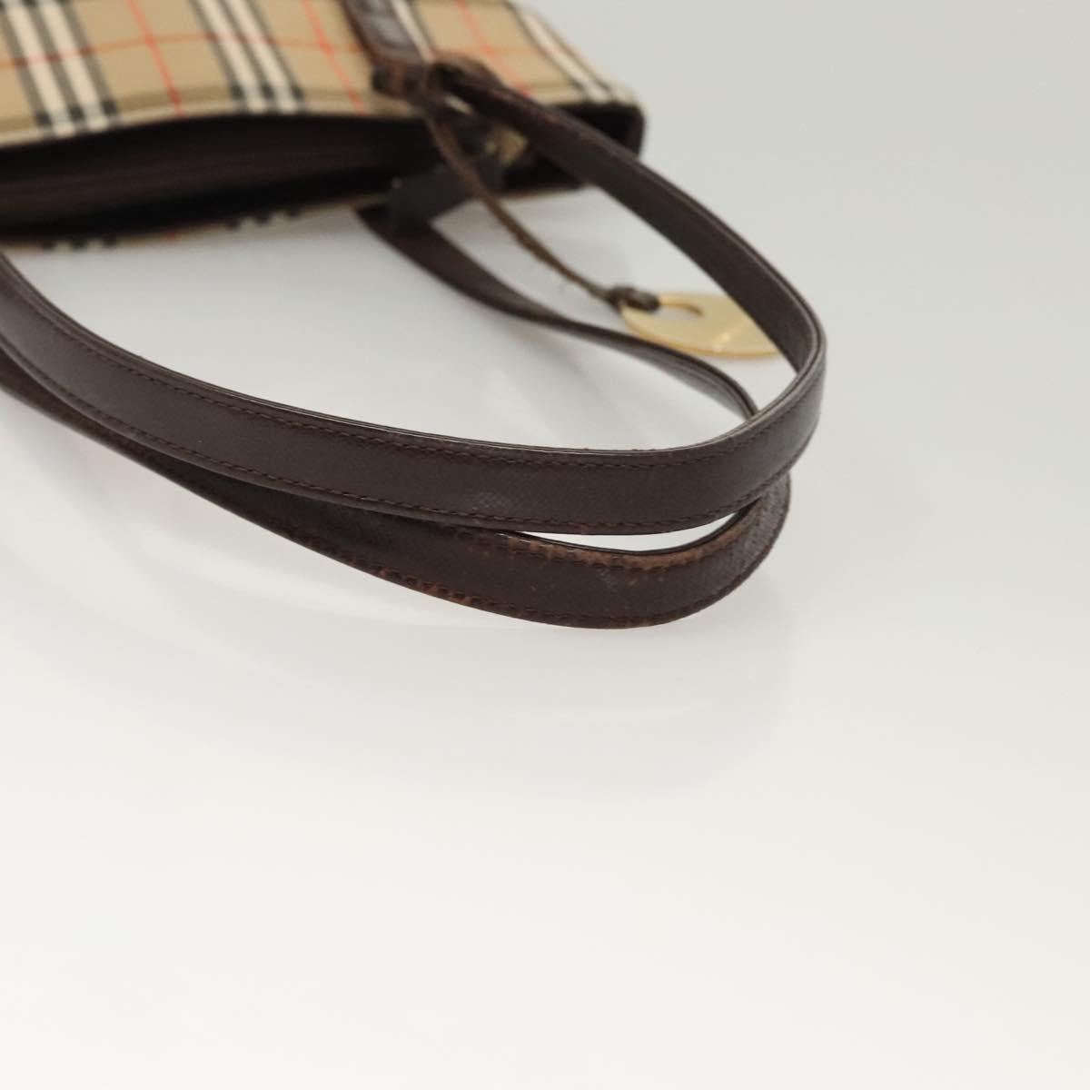 BURBERRY Nova Check Shoulder Bag Canvas Beige Gold Auth 123802