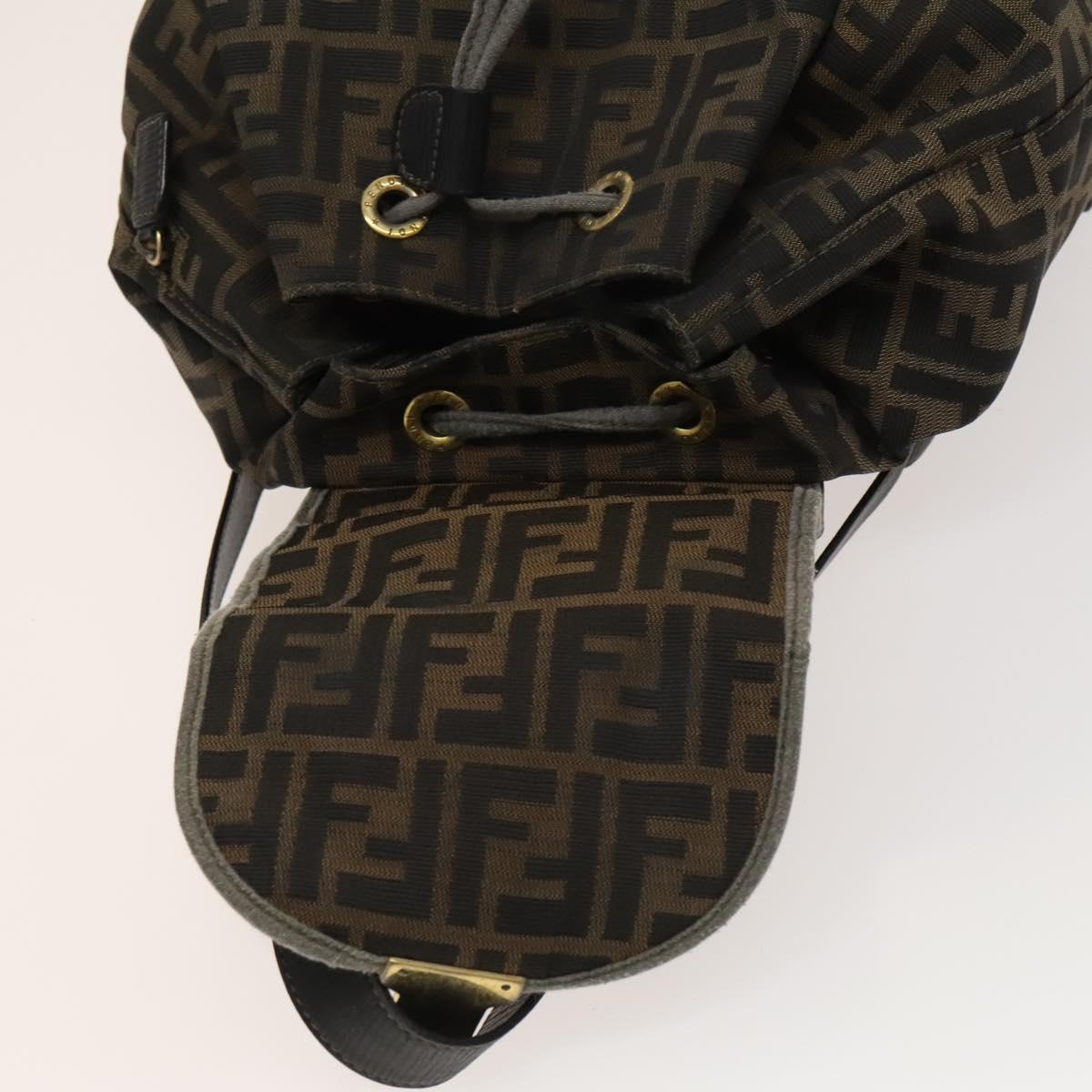 FENDI Zucca Canvas Backpack Black Brown gold Auth 123804