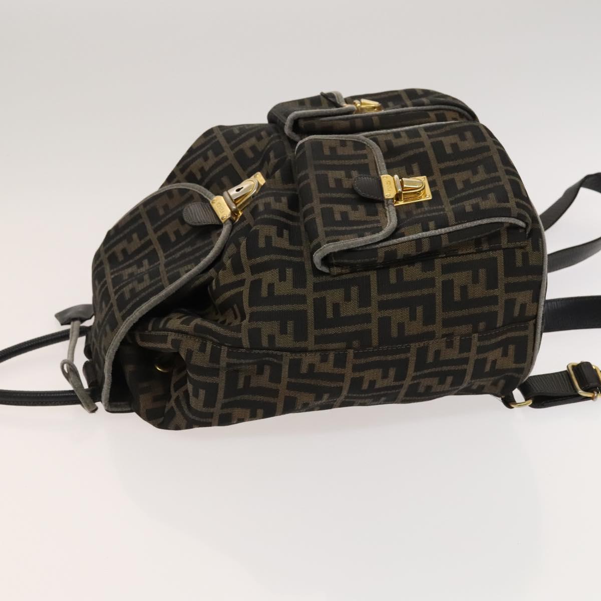 FENDI Zucca Canvas Backpack Black Brown gold Auth 123804
