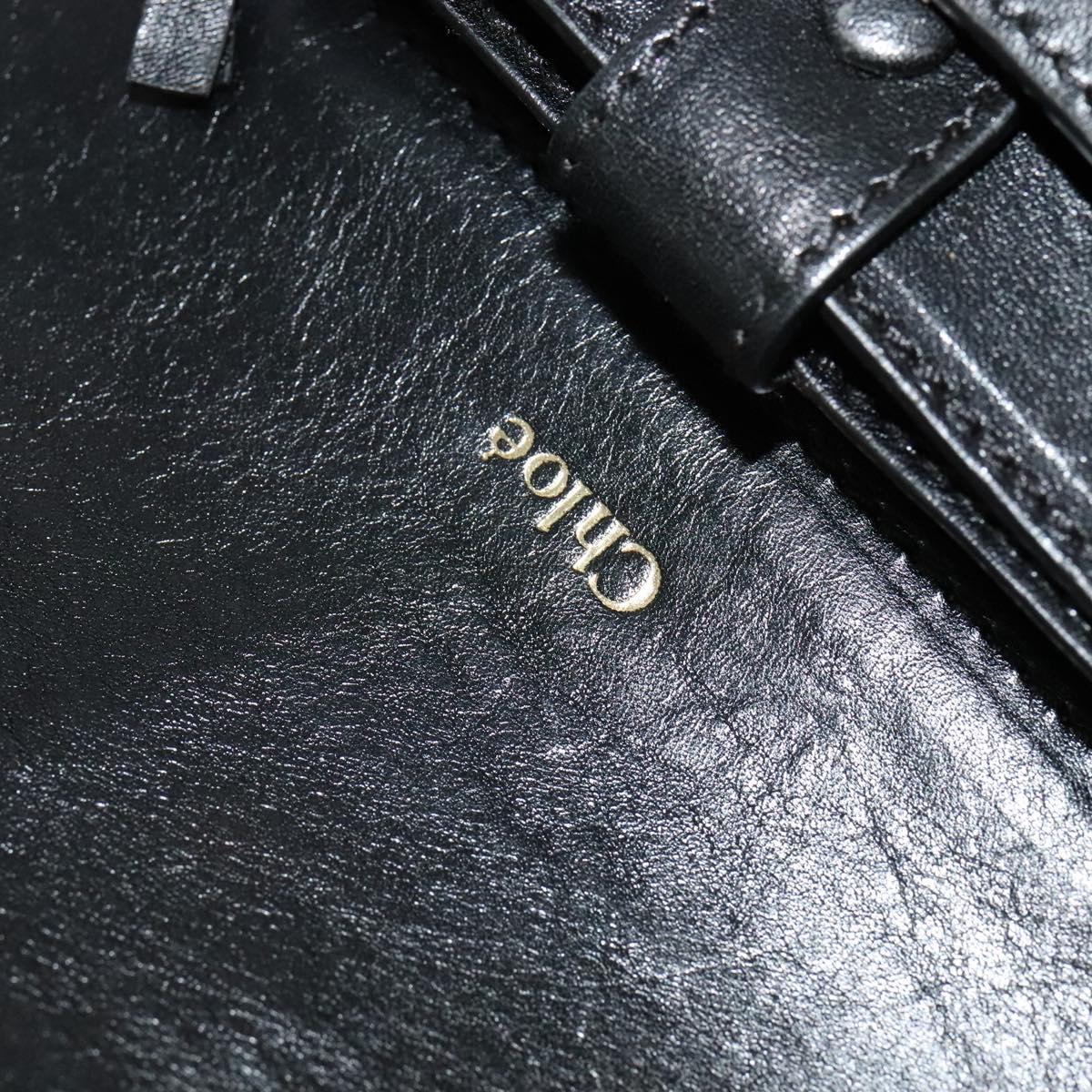 Chloe Shoulder Bag Leather Black Gold Auth 123811