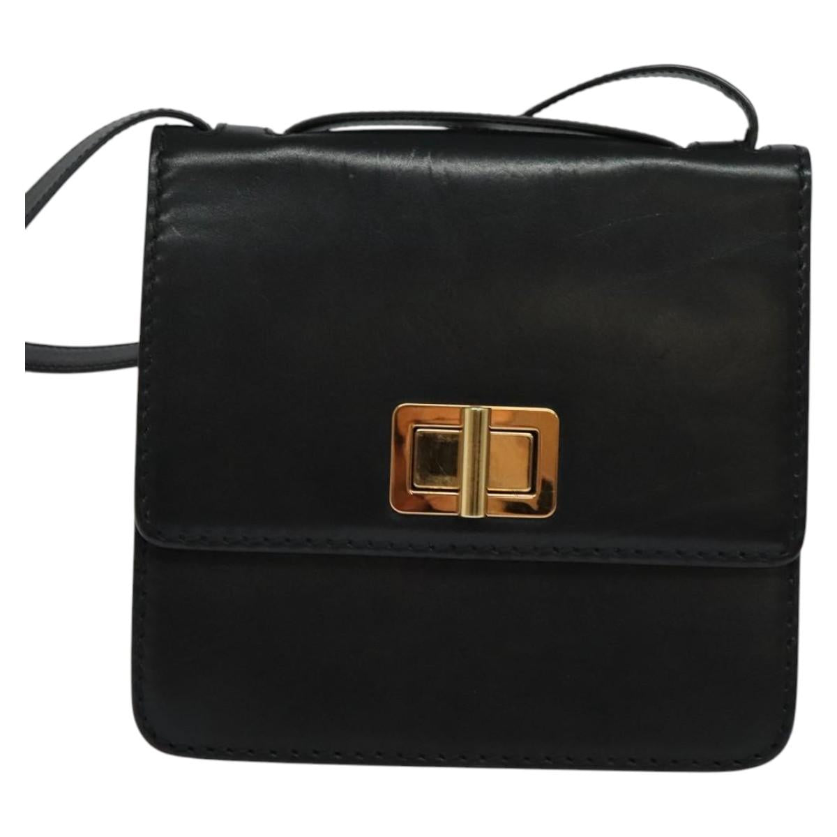 Chloe Shoulder Bag Leather Black Gold Auth 123811
