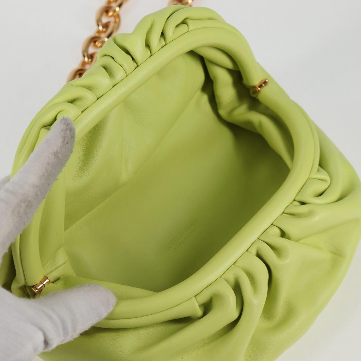 BOTTEGA VENETA The Chain Pouch Leather Yellow Gold Auth 123813SAM