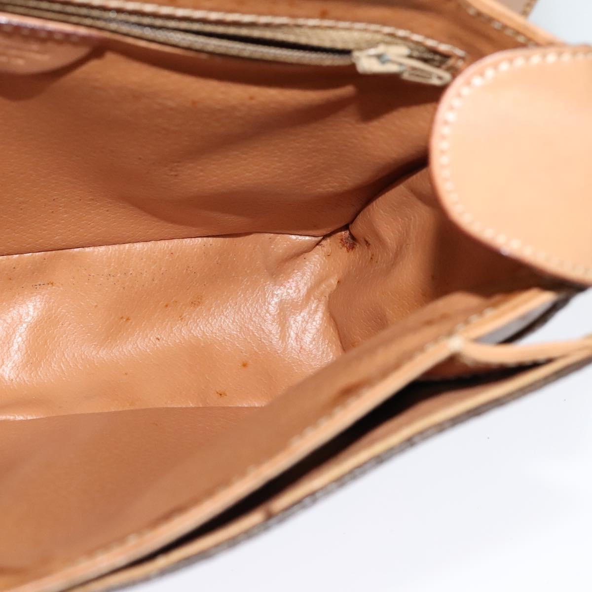 CELINE Macadam Canvas Circle Shoulder Bag PVC Leather Brown Gold Auth 123825