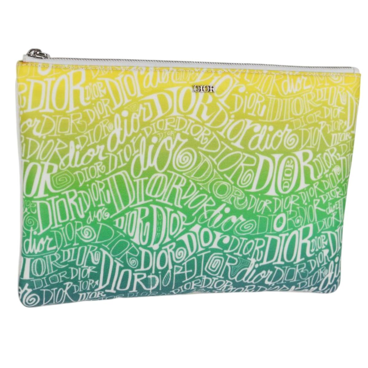 Christian Dior STUSSY Collaboration Pouch Nylon Yellow Green Auth 123837M