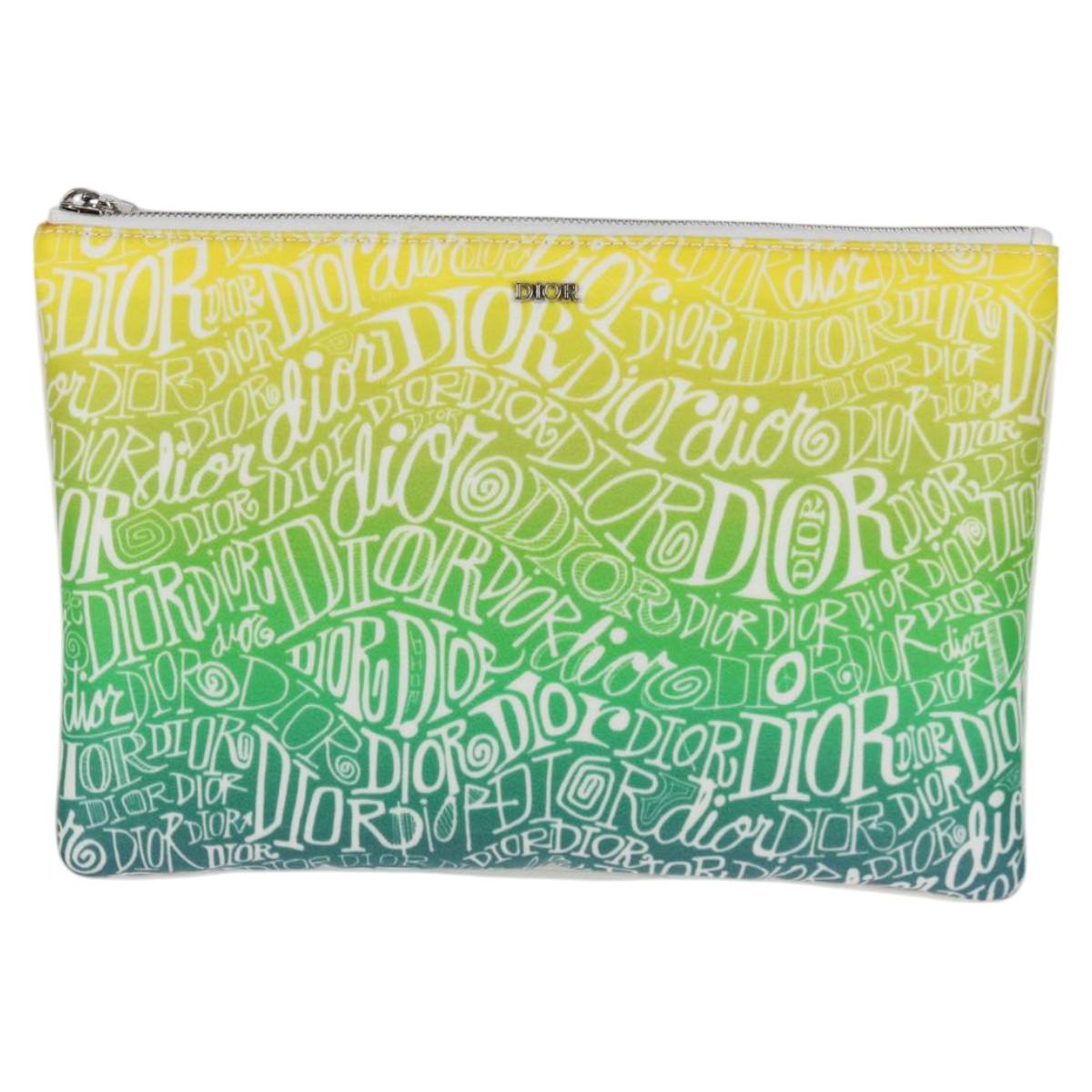 Christian Dior STUSSY Collaboration Pouch Nylon Yellow Green Auth 123837M