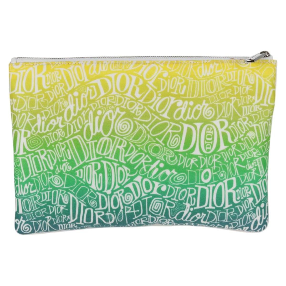 Christian Dior STUSSY Collaboration Pouch Nylon Yellow Green Auth 123837AM