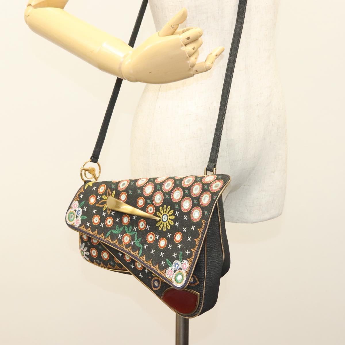 Christian Dior Montaigne Shoulder Bag Denim Black Gold Auth 123839SV