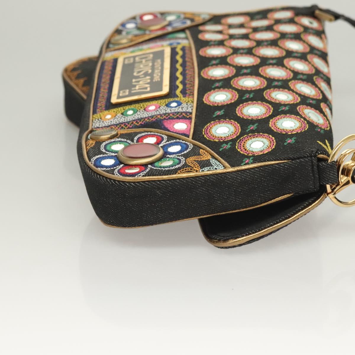 Christian Dior Montaigne Shoulder Bag Denim Black Gold Auth 123839SV