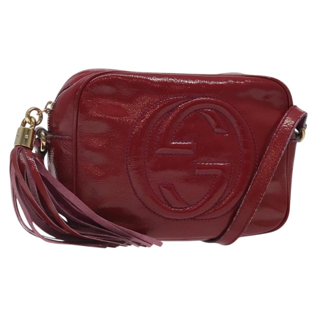 GUCCI Soho Interlocking Shoulder Bag Enamel Red Gold 308364 Auth 123849