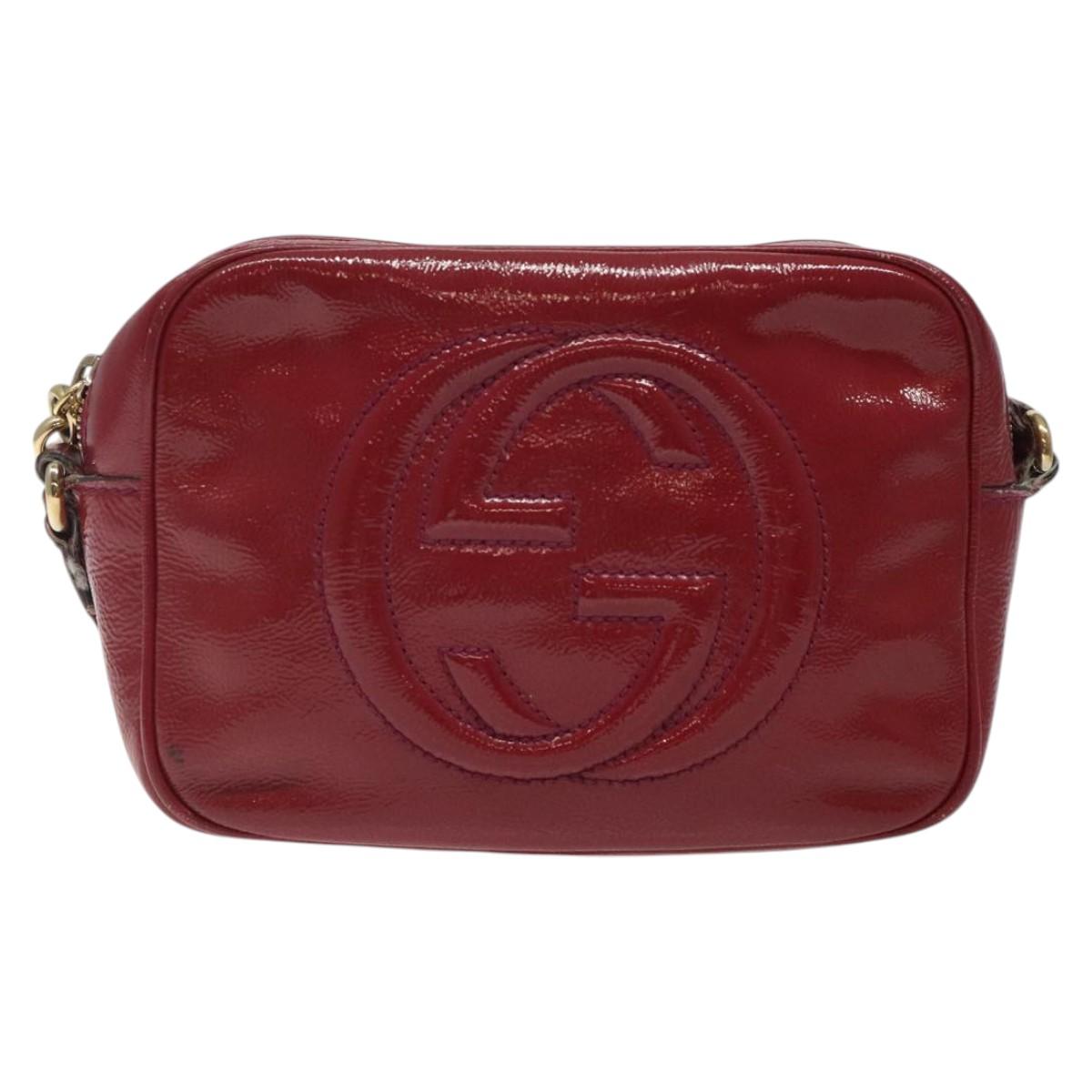 GUCCI Soho Interlocking Shoulder Bag Enamel Red Gold 308364 Auth 123849