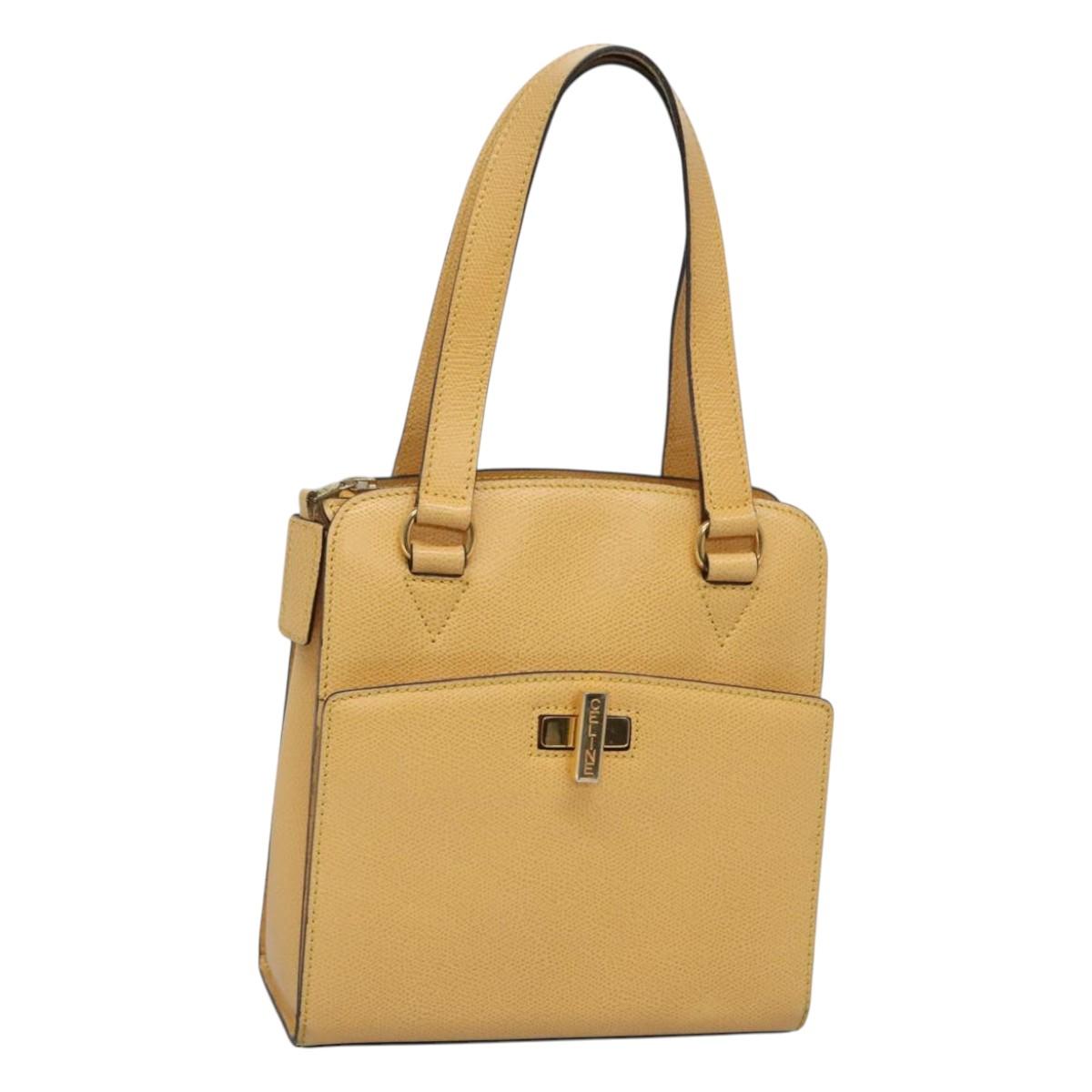 CELINE Hand Bag Leather Yellow Gold Auth 123851