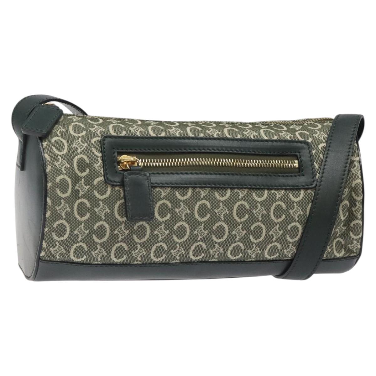 CELINE C Macadam Canvas Shoulder Bag Green Gold Auth 123863