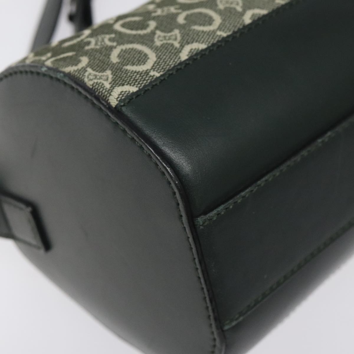 CELINE C Macadam Canvas Shoulder Bag Green Gold Auth 123863