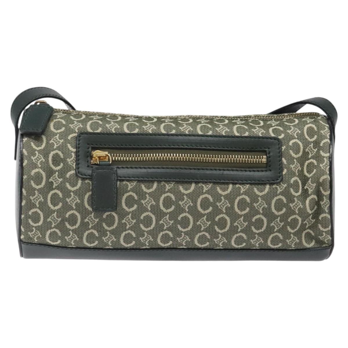 CELINE C Macadam Canvas Shoulder Bag Green Gold Auth 123863