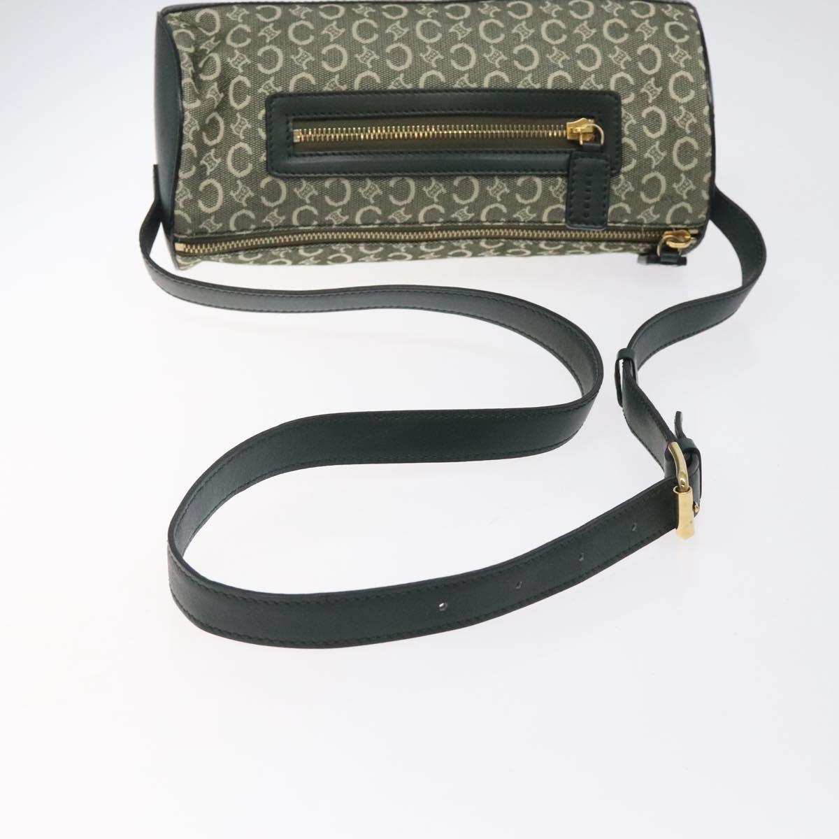 CELINE C Macadam Canvas Shoulder Bag Green Gold Auth 123863