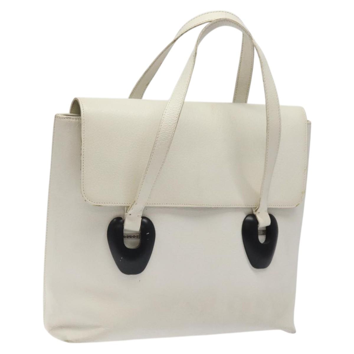 GUCCI Tote Bag Leather White Silver Auth 123894