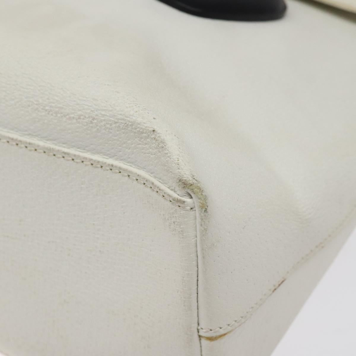 GUCCI Tote Bag Leather White Silver Auth 123894