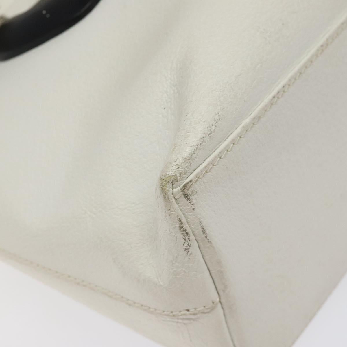 GUCCI Tote Bag Leather White Silver Auth 123894