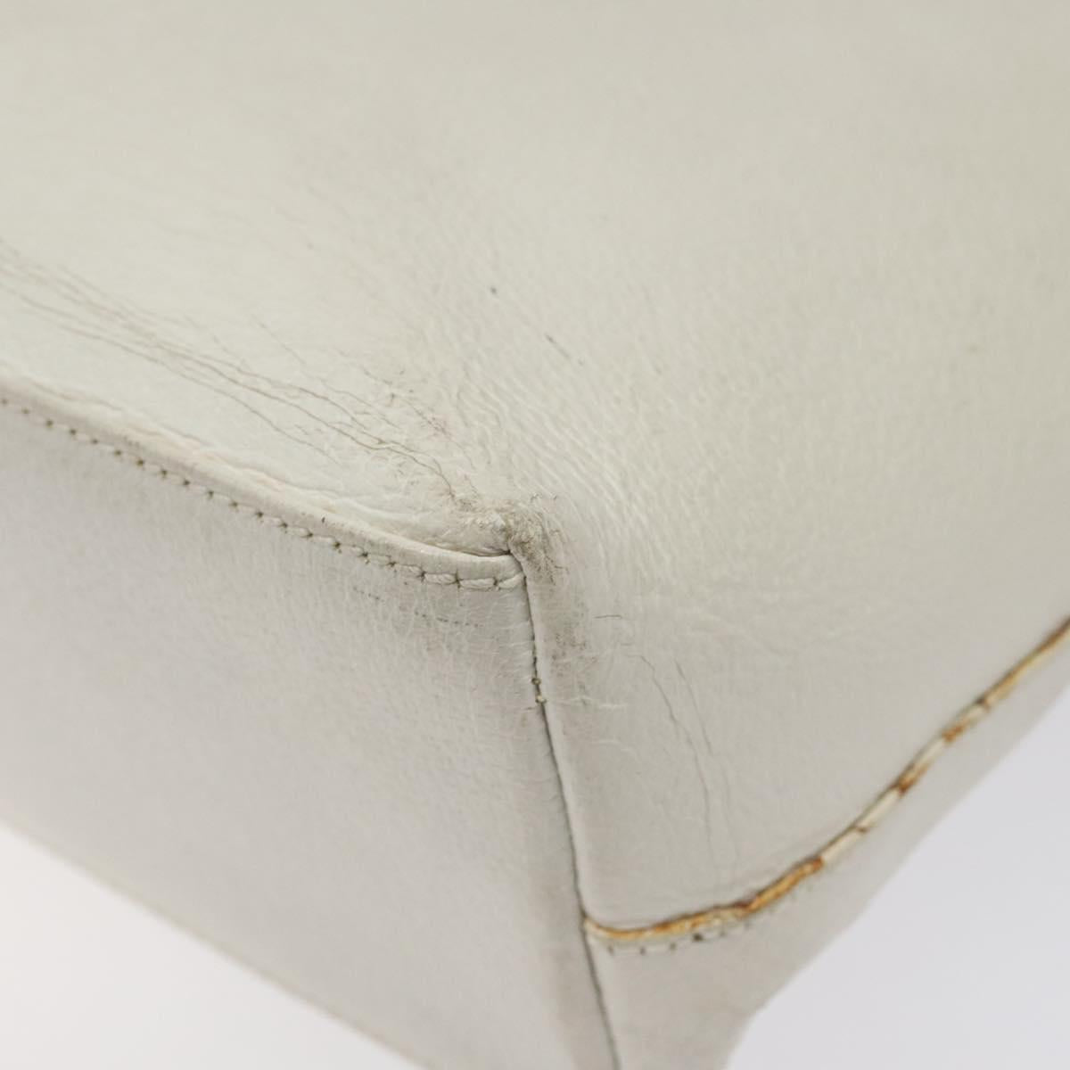 GUCCI Tote Bag Leather White Silver Auth 123894