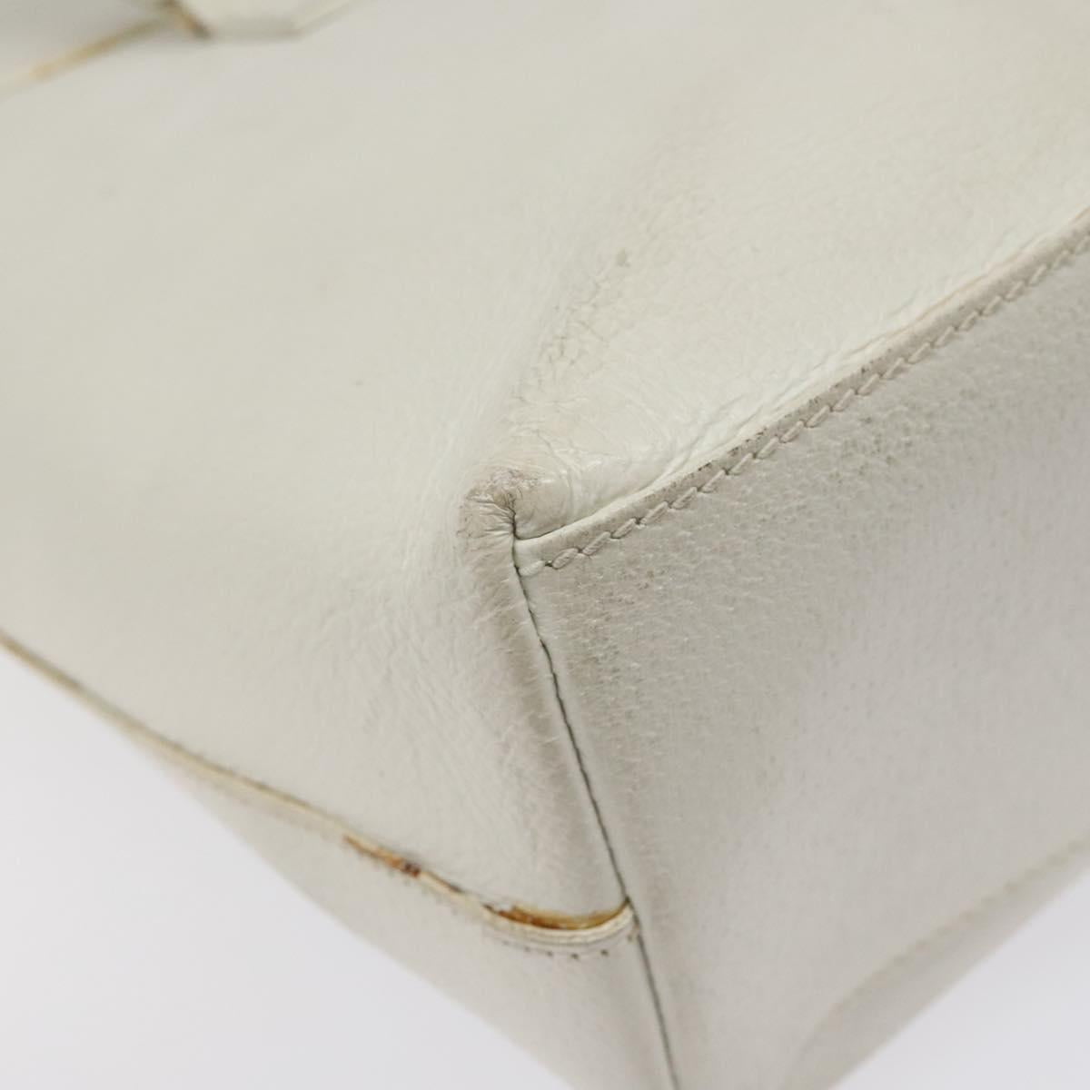 GUCCI Tote Bag Leather White Silver Auth 123894