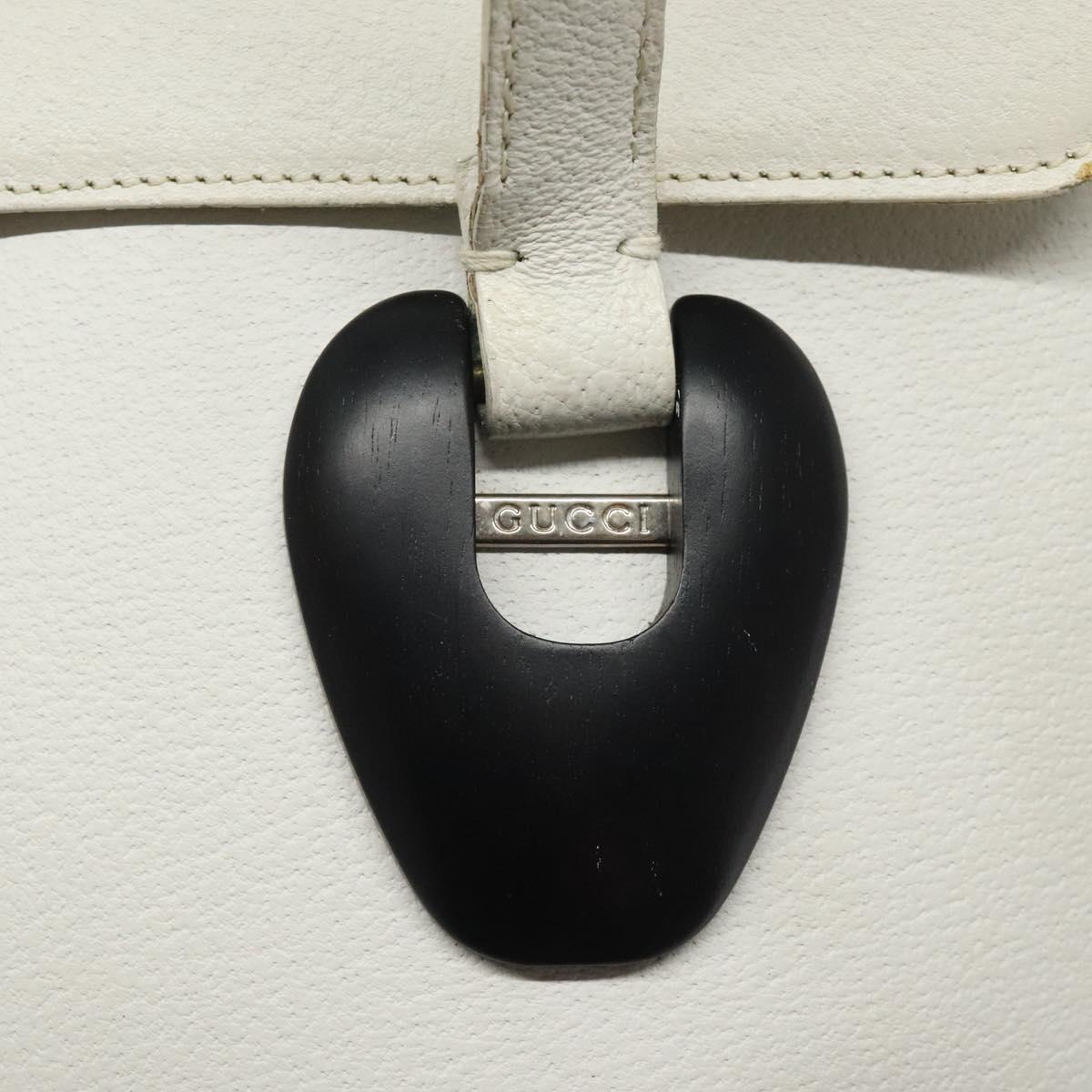 GUCCI Tote Bag Leather White Silver Auth 123894