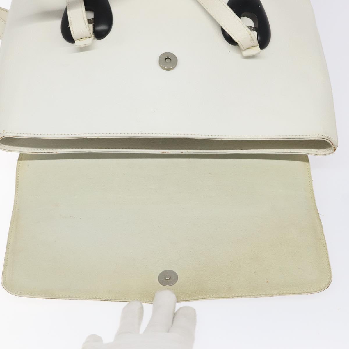 GUCCI Tote Bag Leather White Silver Auth 123894
