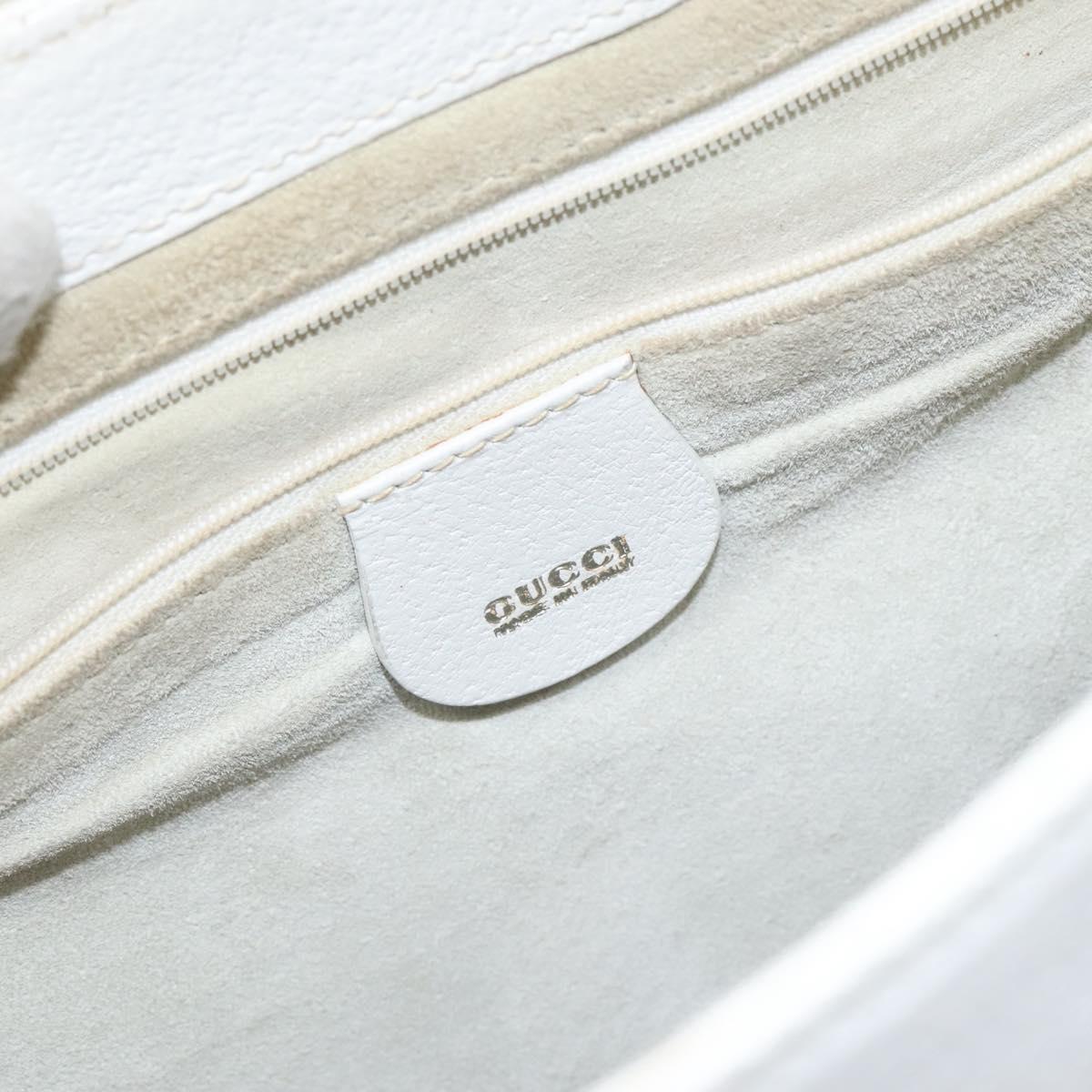 GUCCI Tote Bag Leather White Silver Auth 123894
