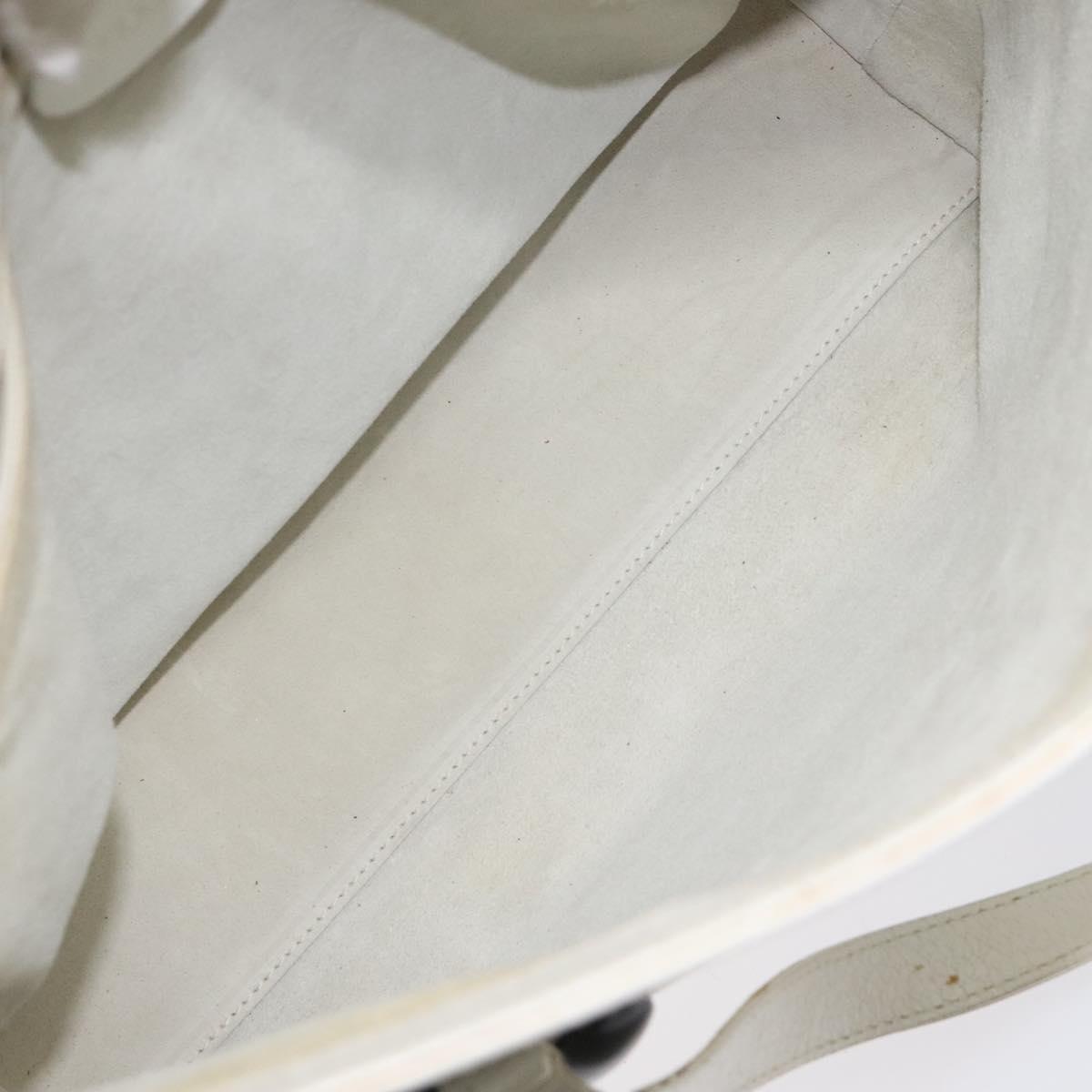 GUCCI Tote Bag Leather White Silver Auth 123894
