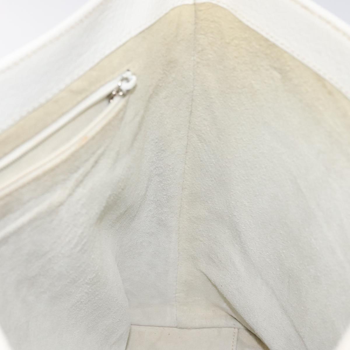 GUCCI Tote Bag Leather White Silver Auth 123894