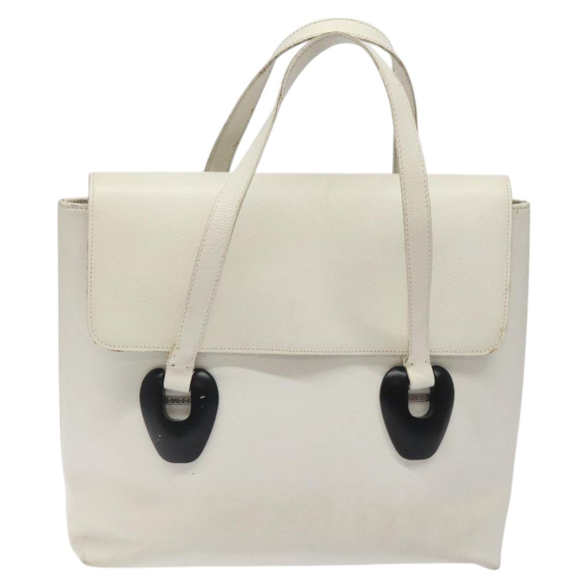 GUCCI Tote Bag Leather White Silver Auth 123894