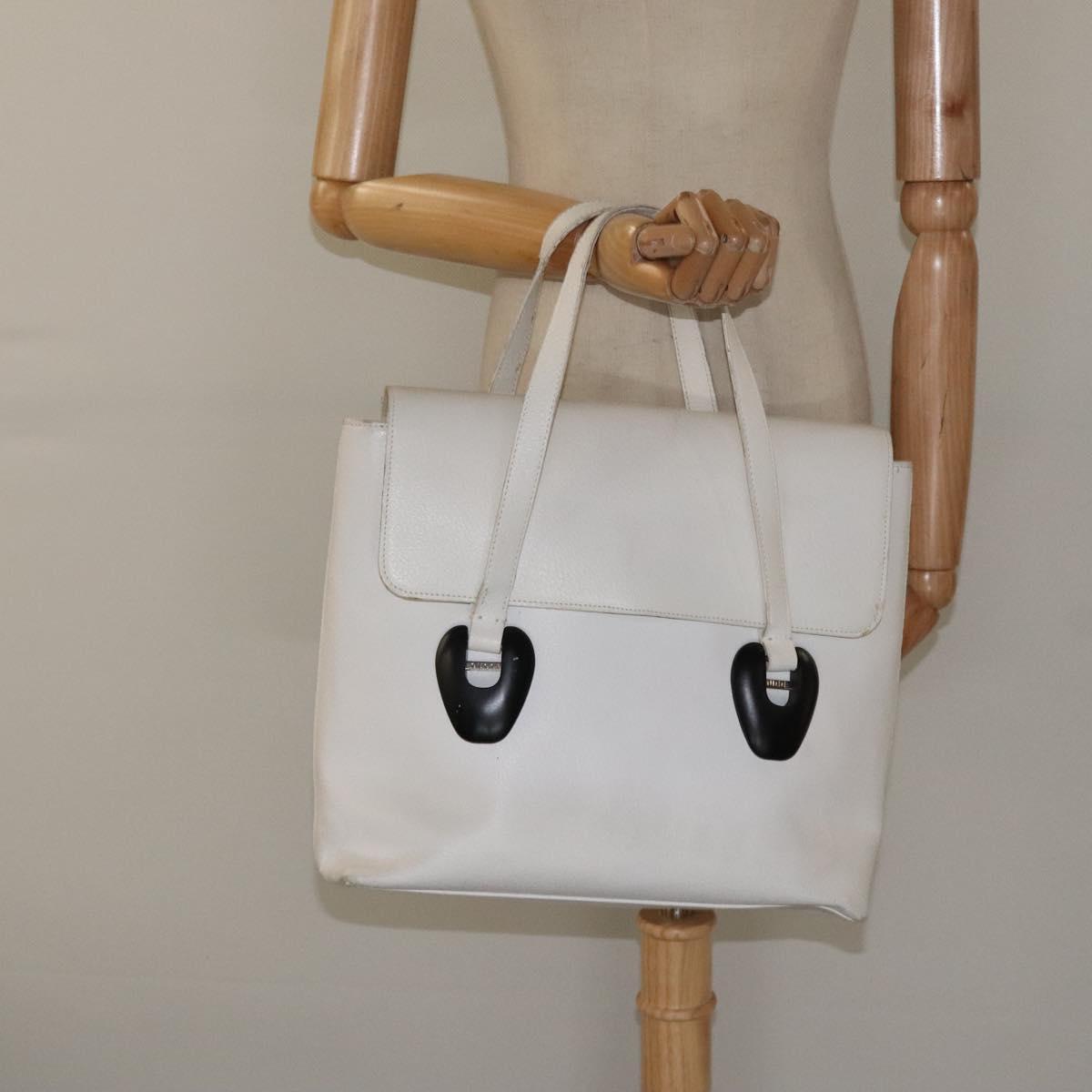 GUCCI Tote Bag Leather White Silver Auth 123894