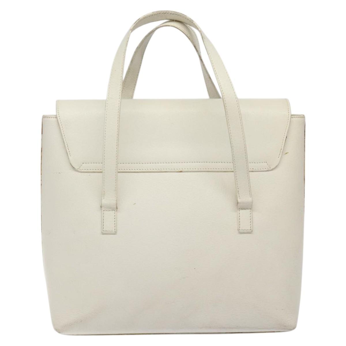 GUCCI Tote Bag Leather White Silver Auth 123894