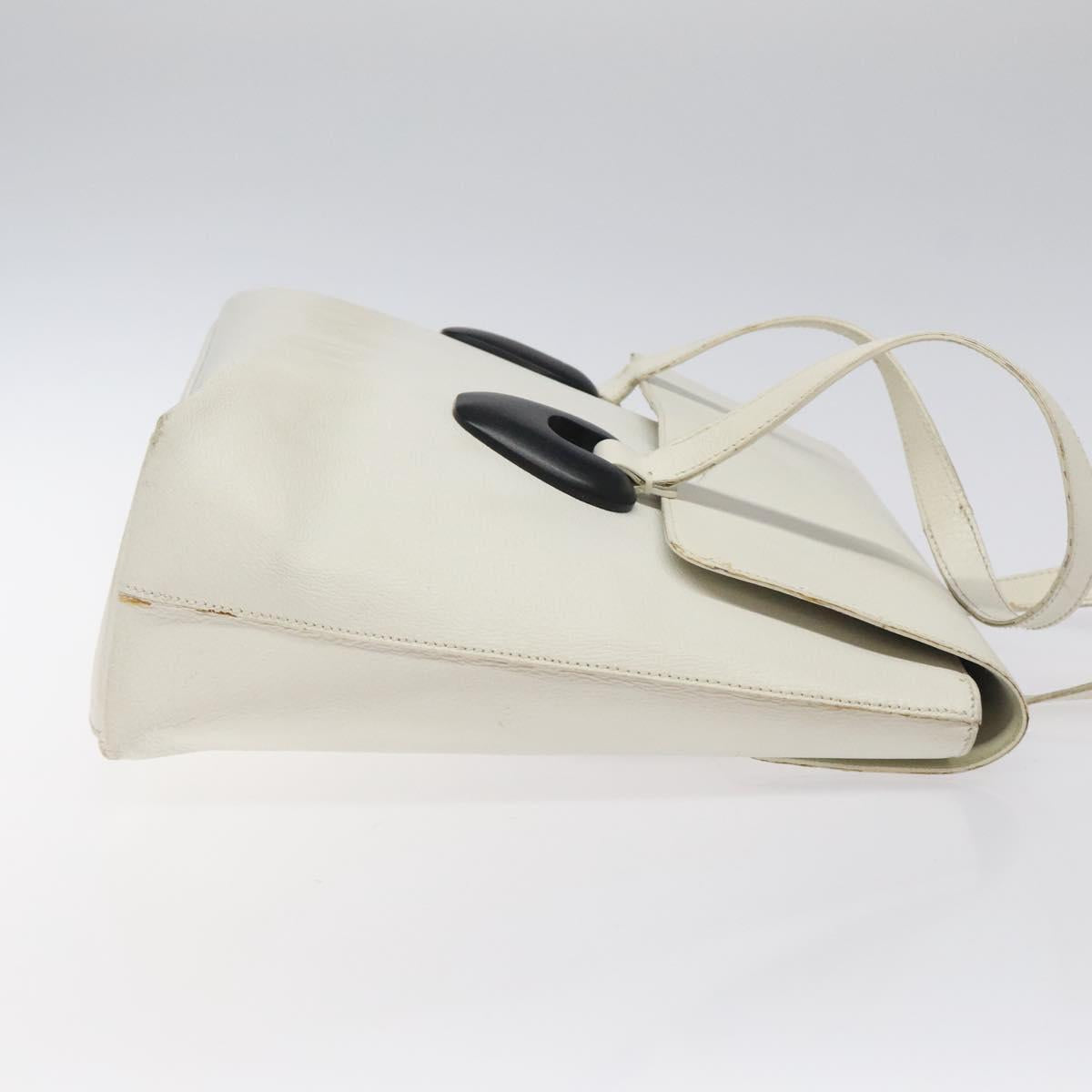 GUCCI Tote Bag Leather White Silver Auth 123894