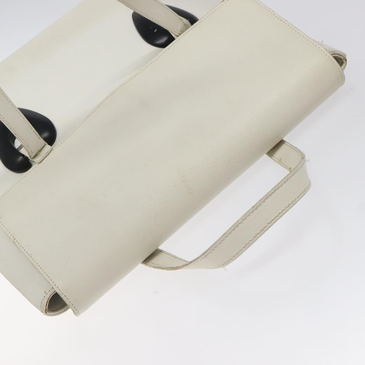 GUCCI Tote Bag Leather White Silver Auth 123894