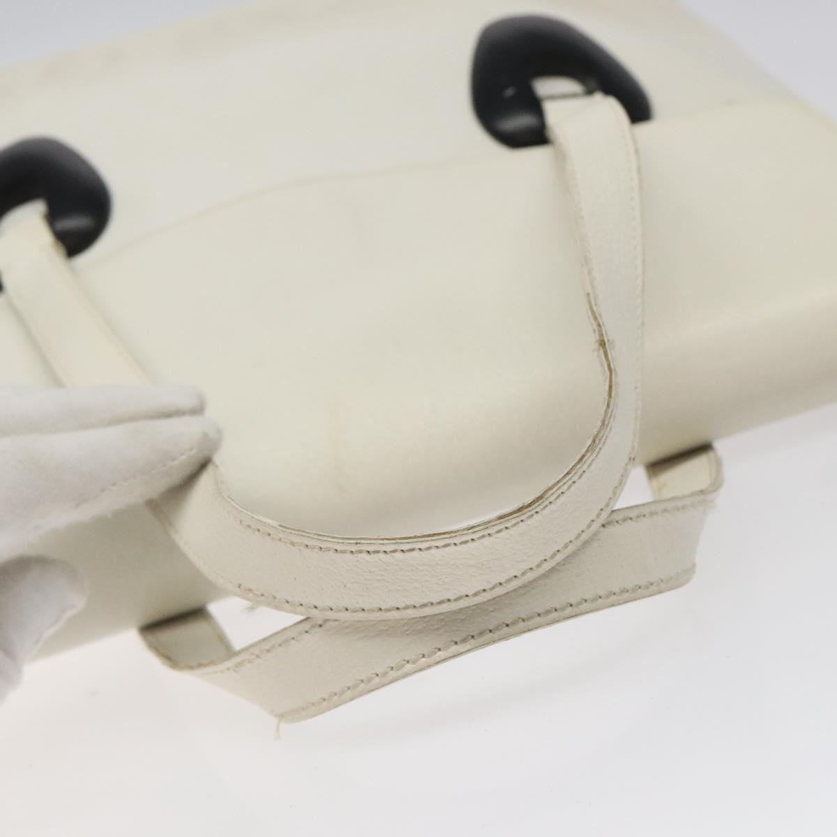 GUCCI Tote Bag Leather White Silver Auth 123894