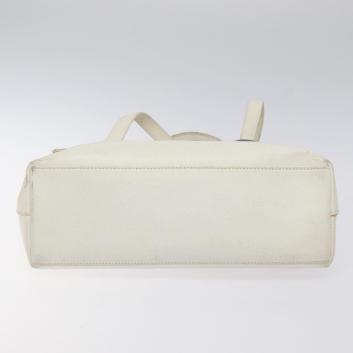 GUCCI Tote Bag Leather White Silver Auth 123894