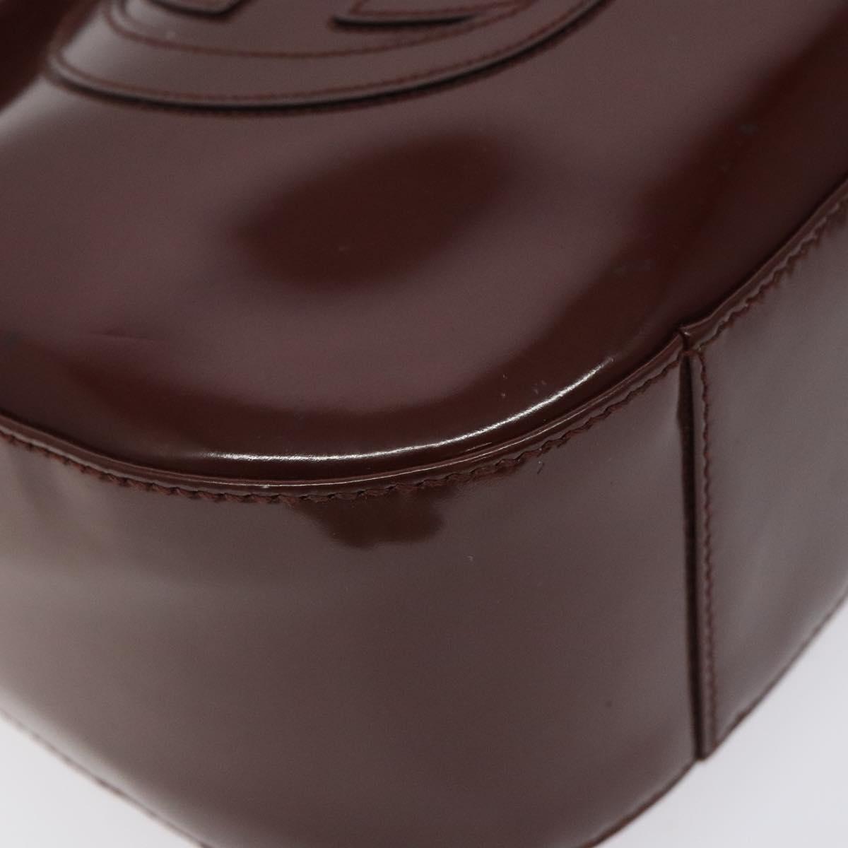 GUCCI Shoulder Bag Patent leather Brown Silver Auth 123895