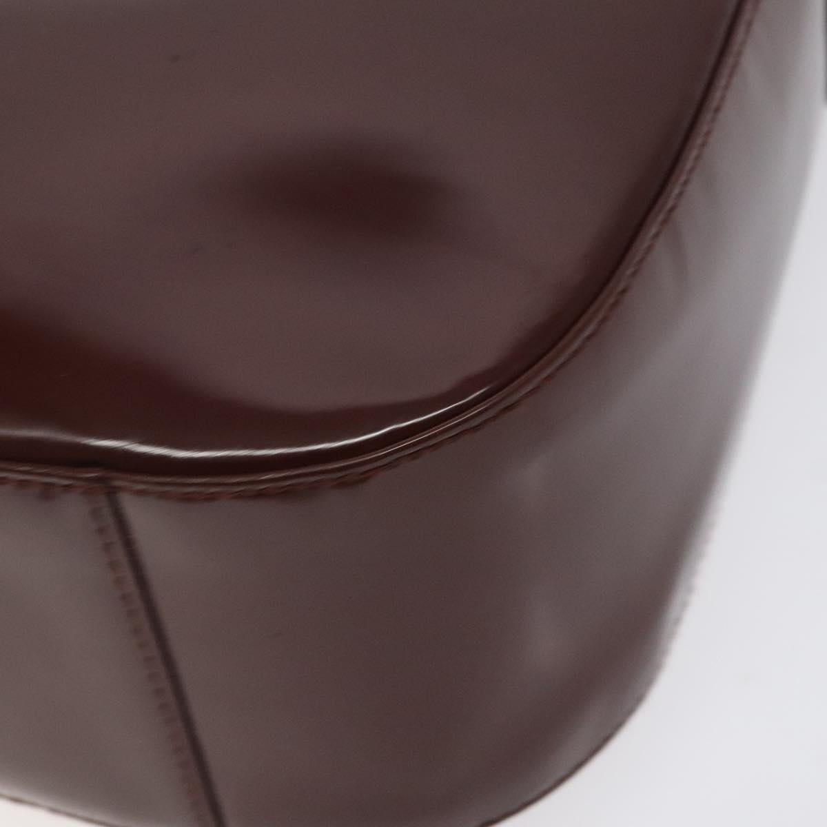 GUCCI Shoulder Bag Patent leather Brown Silver Auth 123895