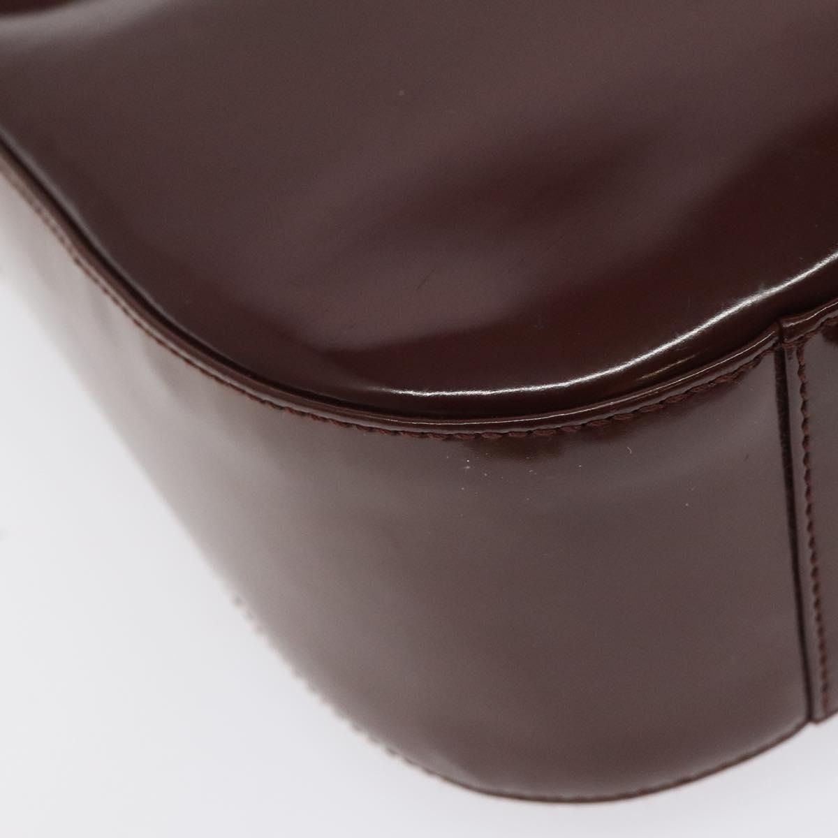 GUCCI Shoulder Bag Patent leather Brown Silver Auth 123895