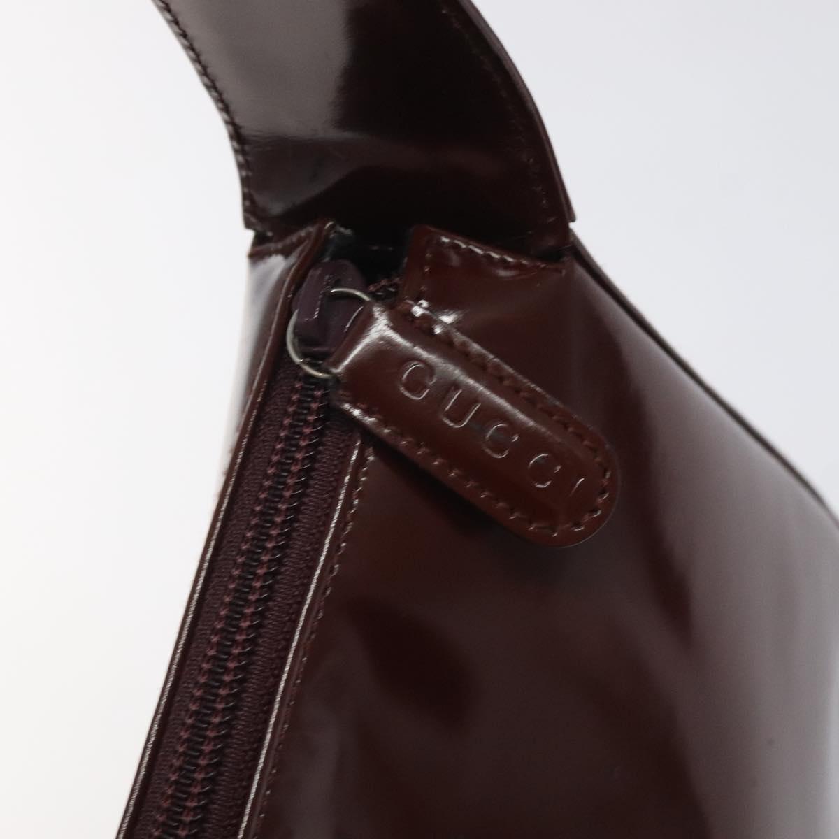 GUCCI Shoulder Bag Patent leather Brown Silver Auth 123895