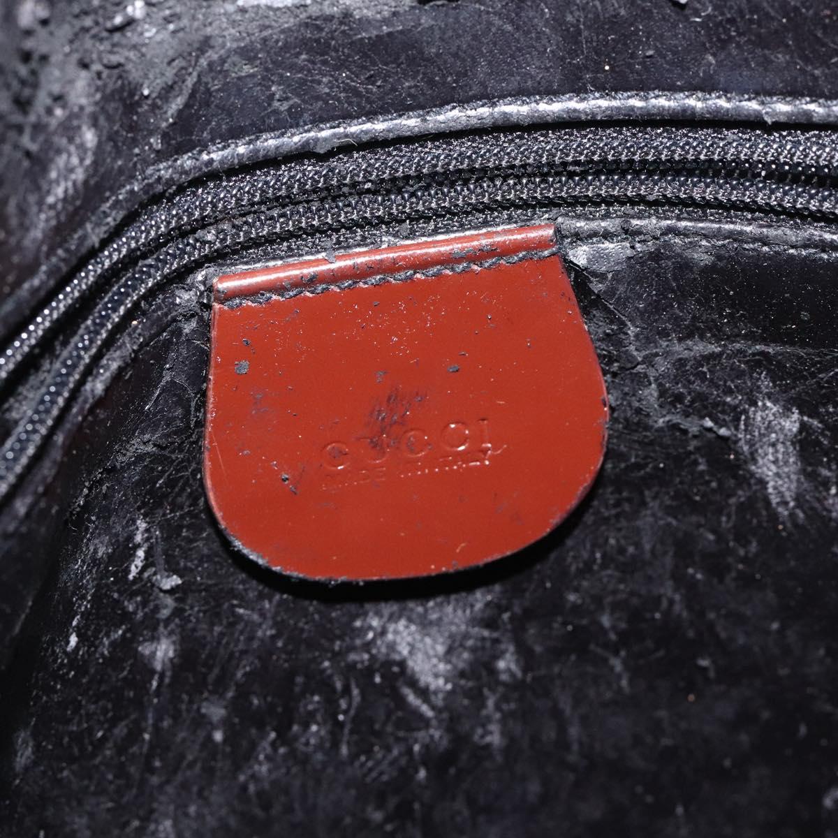 GUCCI Shoulder Bag Patent leather Brown Silver Auth 123895