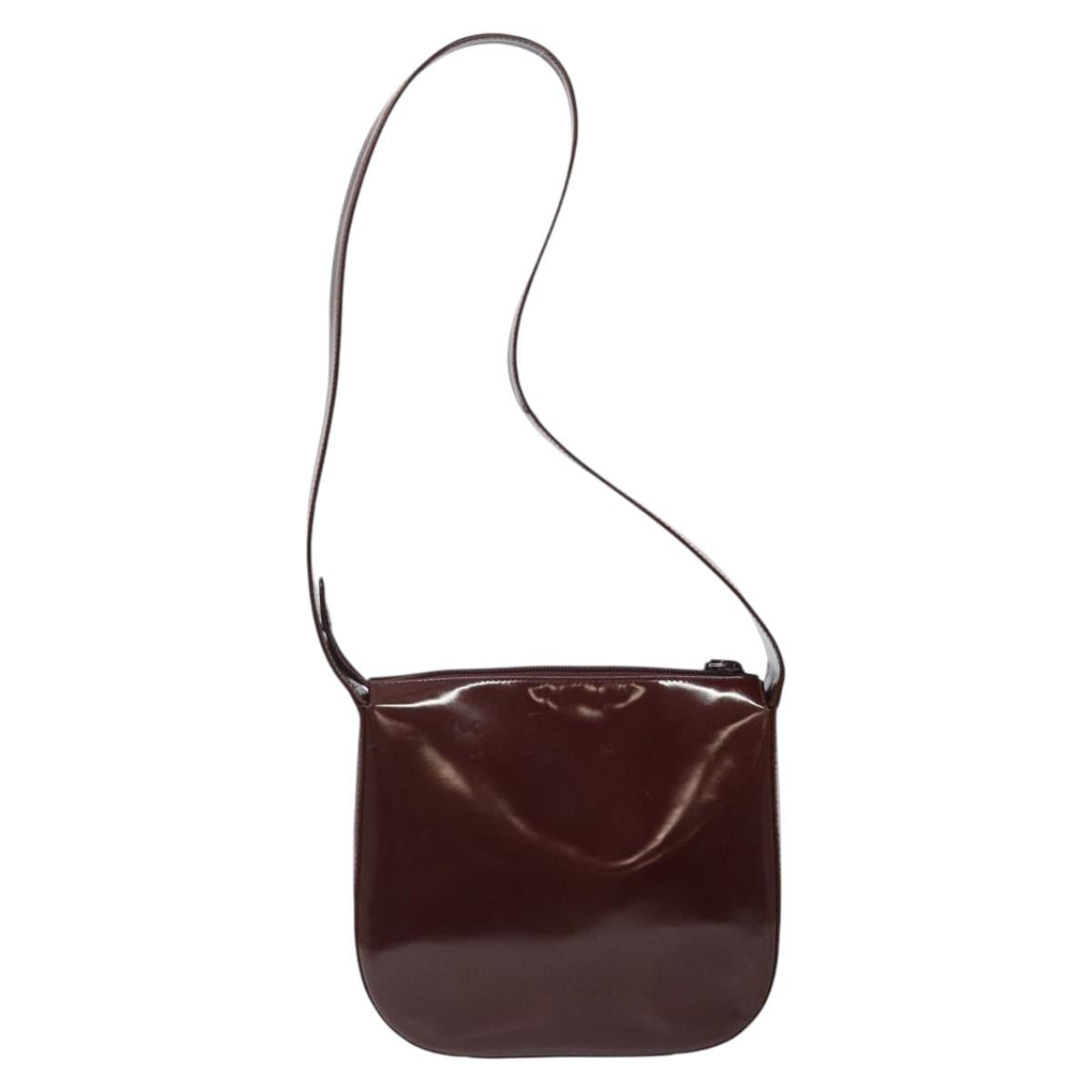 GUCCI Shoulder Bag Patent leather Brown Silver Auth 123895