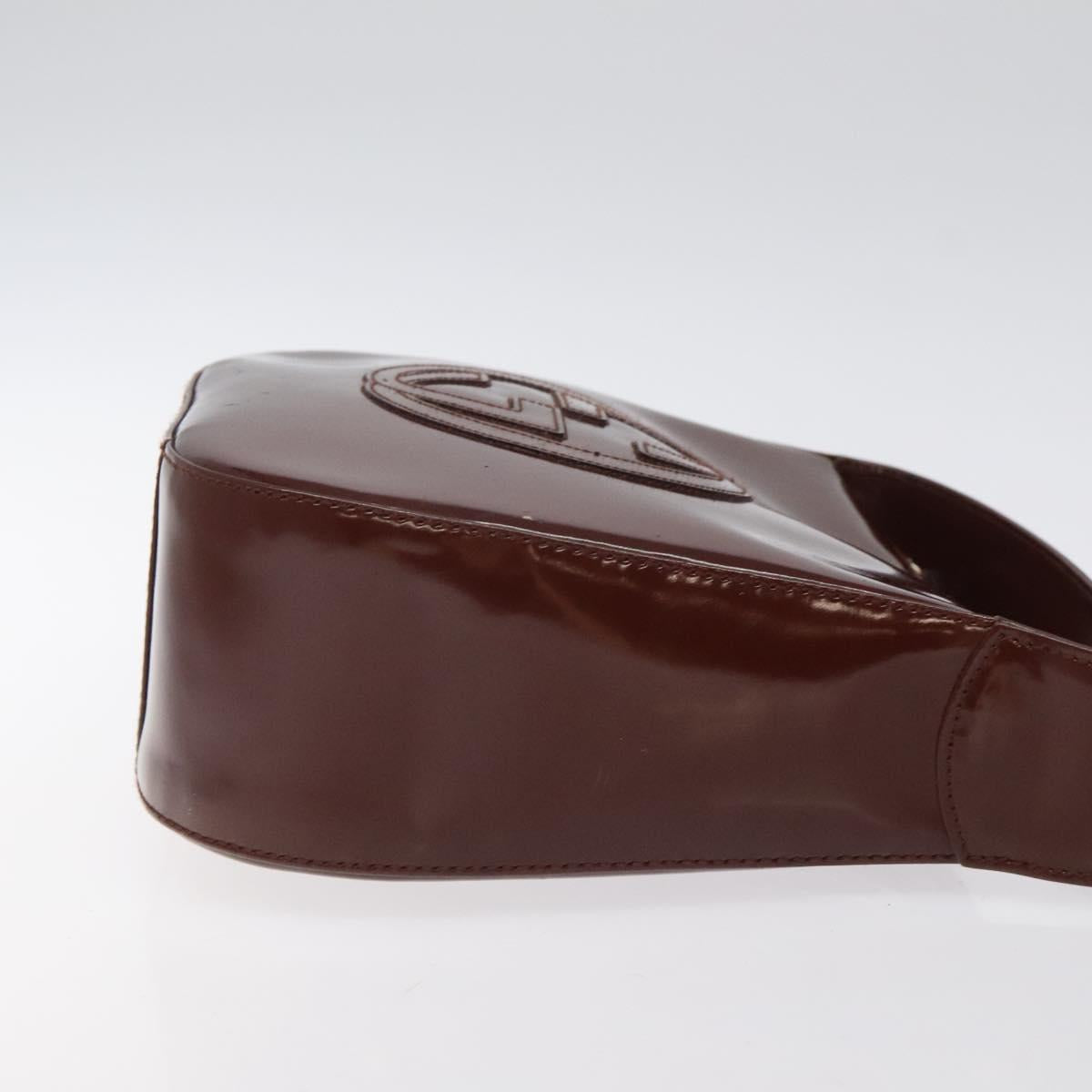 GUCCI Shoulder Bag Patent leather Brown Silver Auth 123895