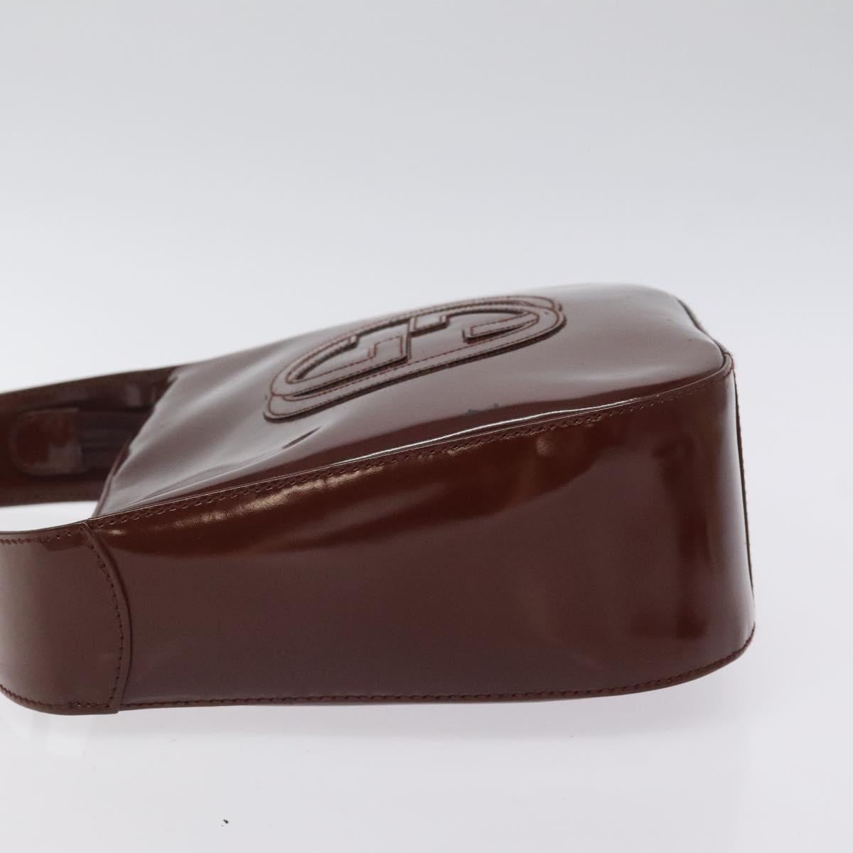 GUCCI Shoulder Bag Patent leather Brown Silver Auth 123895
