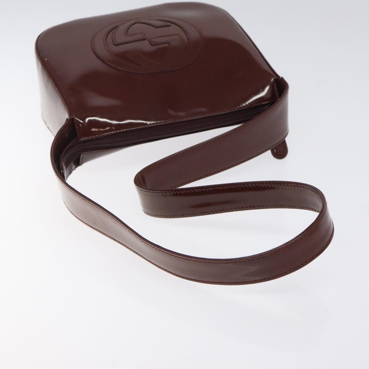 GUCCI Shoulder Bag Patent leather Brown Silver Auth 123895