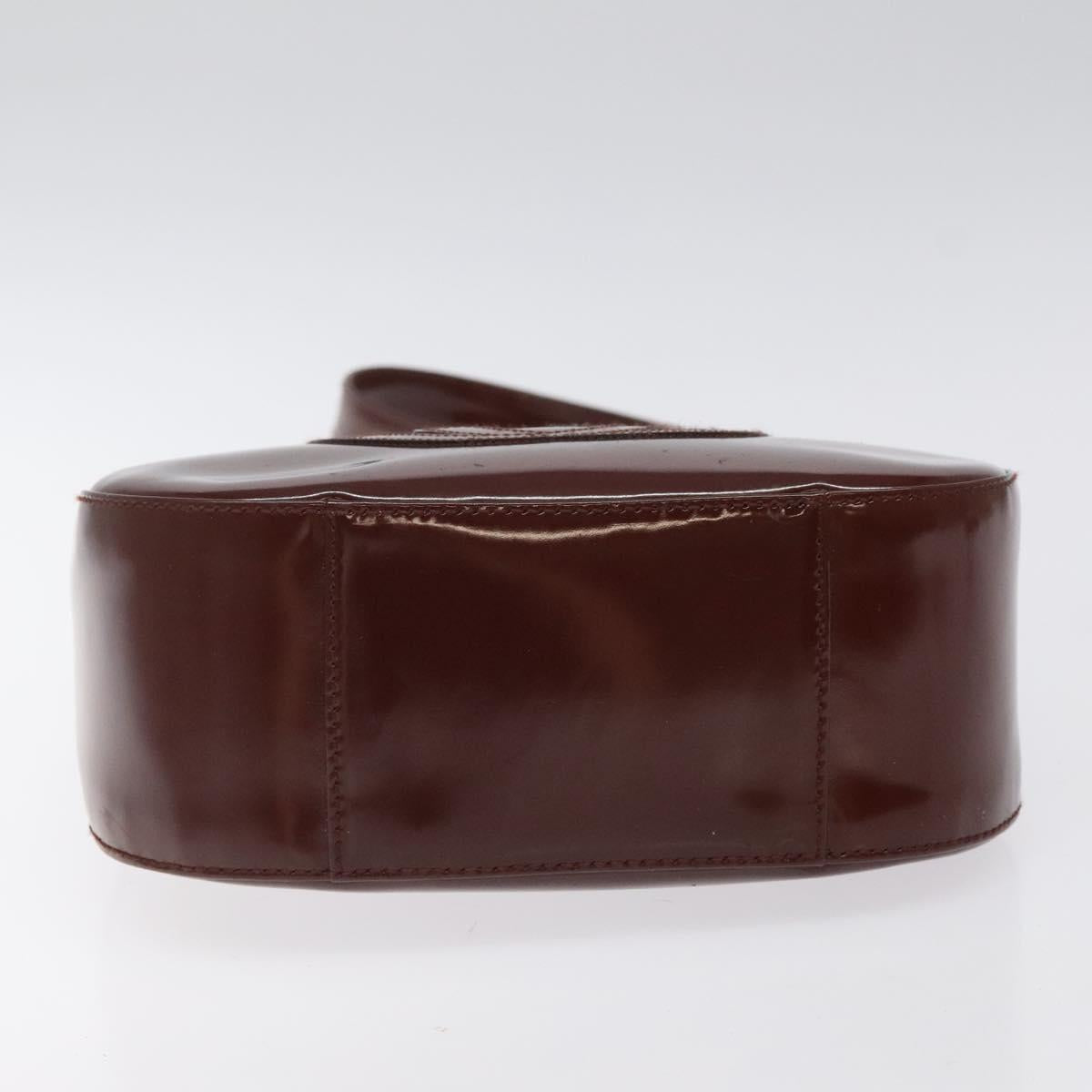 GUCCI Shoulder Bag Patent leather Brown Silver Auth 123895