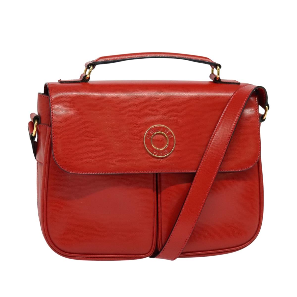 CELINE Shoulder Bag Leather Red Gold Auth 123901
