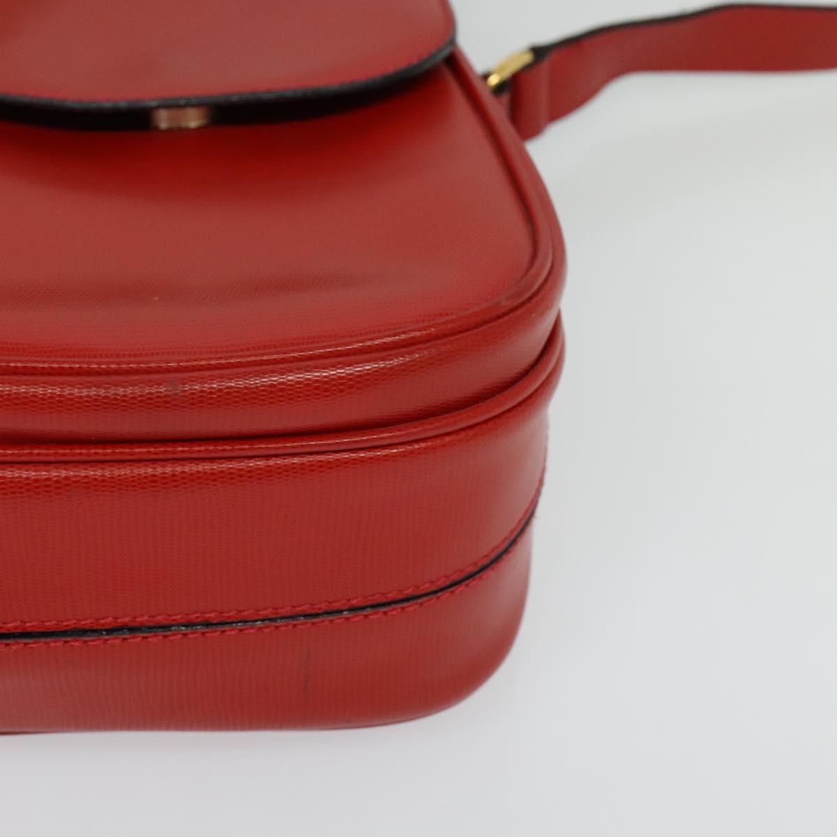 CELINE Shoulder Bag Leather Red Gold Auth 123901